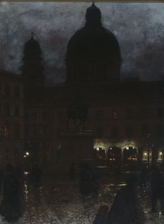 A praça Wittelsbach em Munique à noite, Aleksander Gierymski