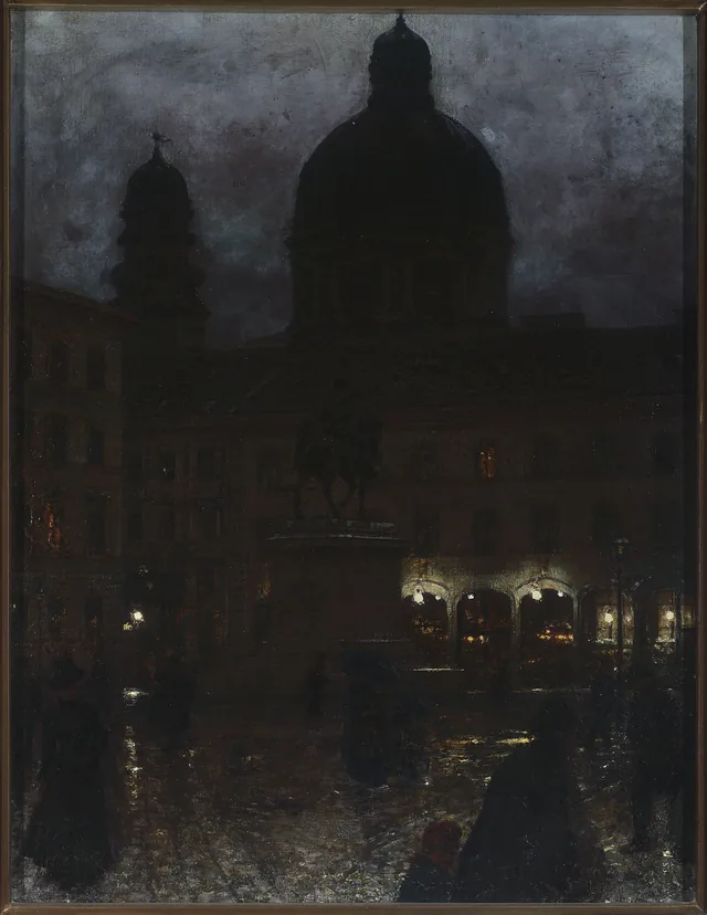 A praça Wittelsbach em Munique à noite, Aleksander Gierymski