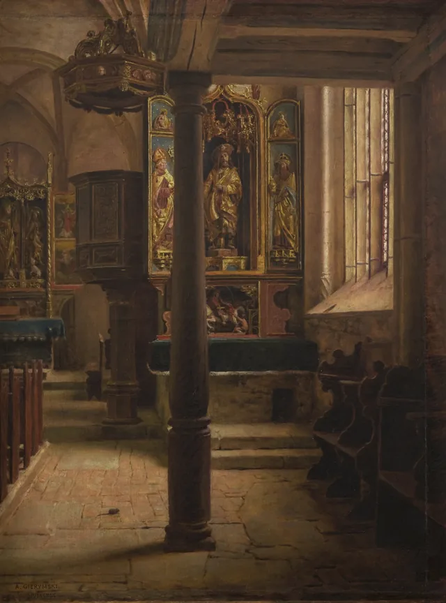Interior da igreja de São Wolfgang em Rothenburg, Aleksander Gierymski