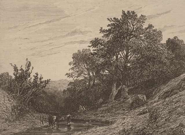 Rebaño en un arroyo, Alexandre Calame