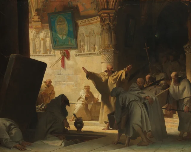 Escena dramática con monjes en una cripta, Alexandre-Évariste Fragonard