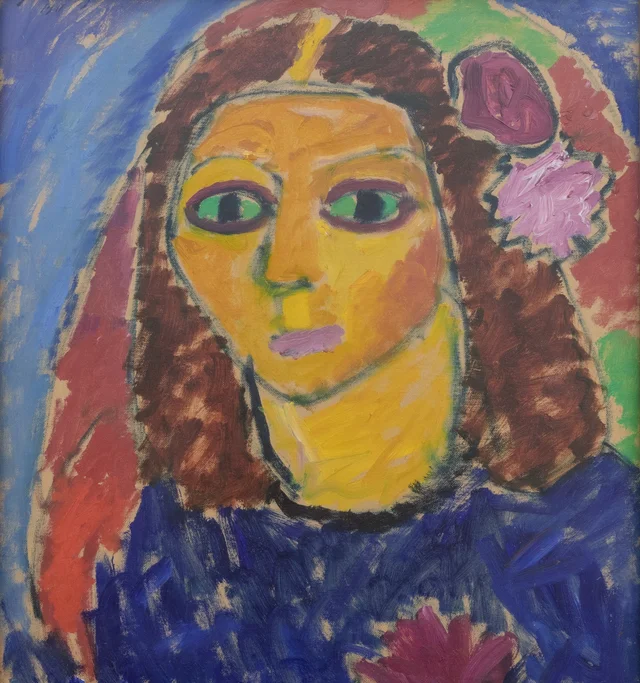 Cabeça de mulher com flores no cabelo, Alexej von Jawlensky