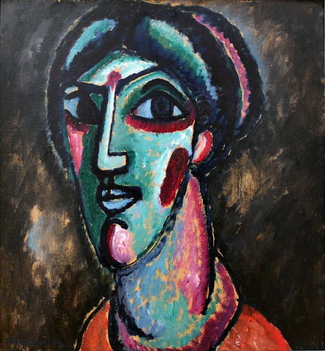 Tête en noir et vert