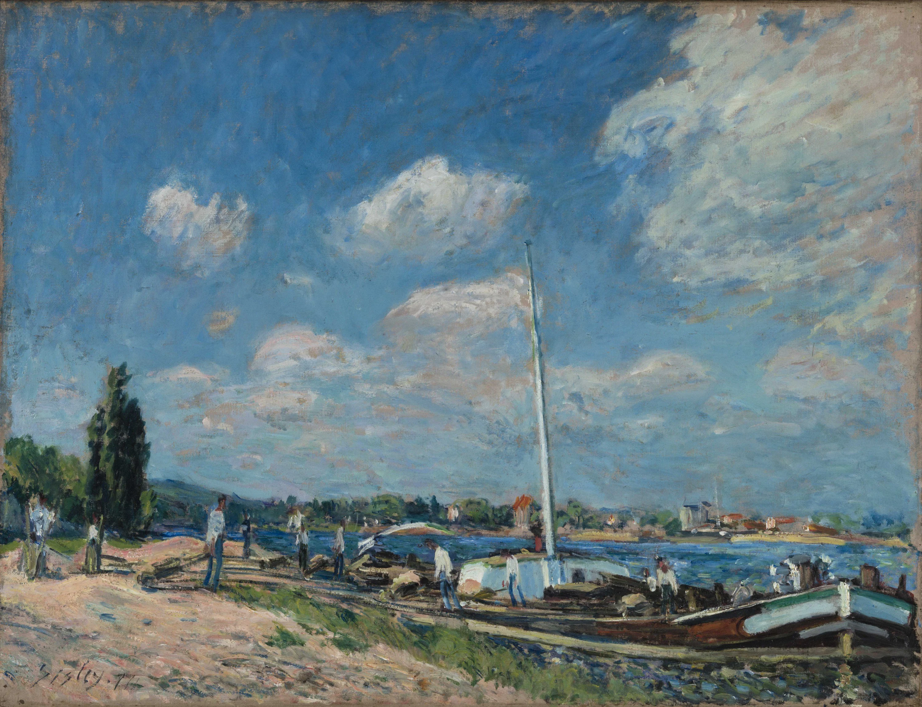 Déchargement des péniches à Billancourt, Alfred Sisley