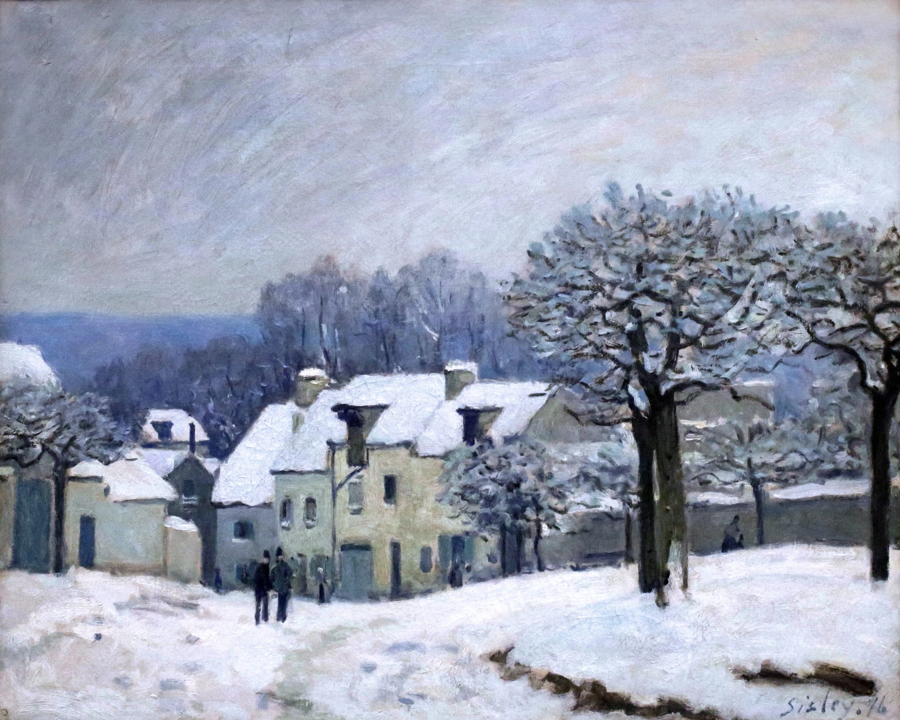 La Place du Chenil à Marly, effet de neige, Alfred Sisley