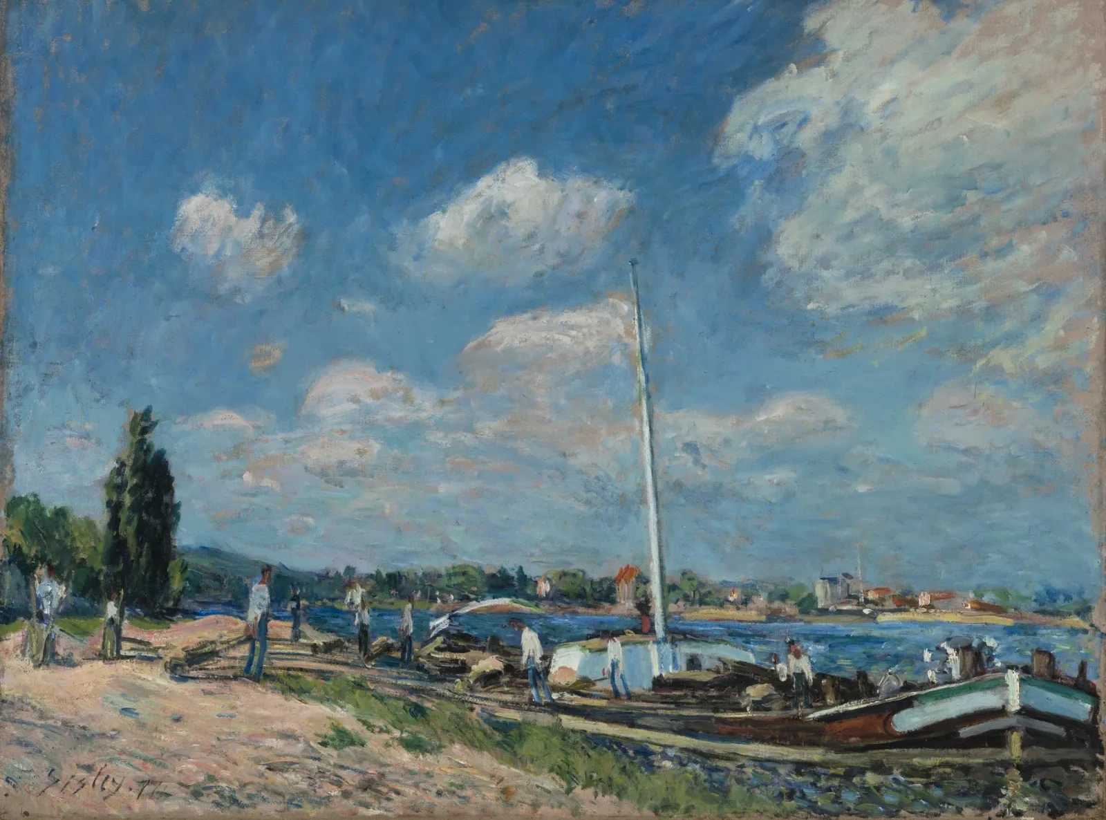 Déchargement des péniches à Billancourt, Alfred Sisley