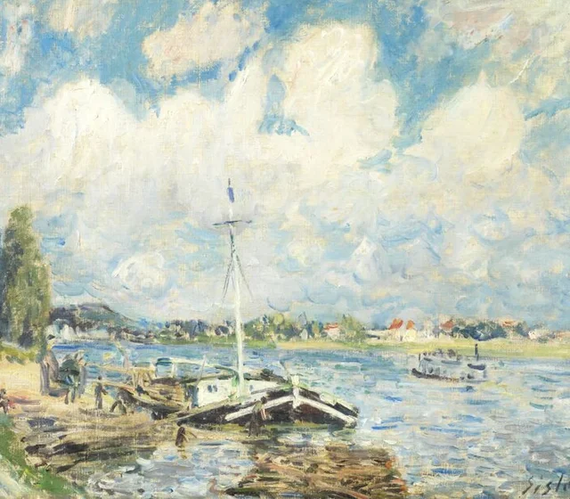 Barcos en el Sena, Alfred Sisley