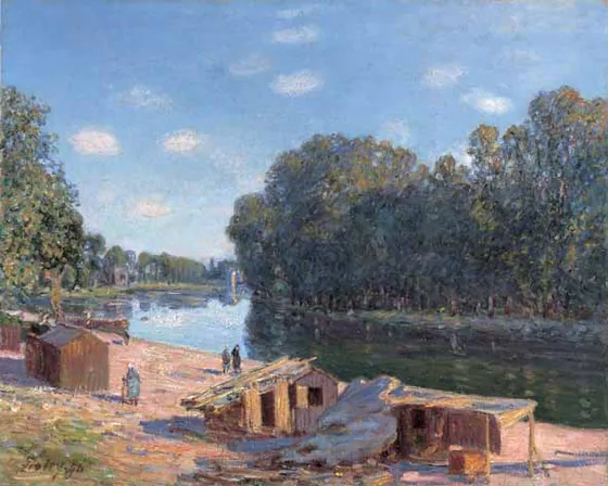 Cabanes au bord du Loing, le soir