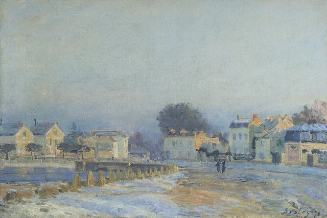 El abrevadero en Marly-le-Roi, escarcha, Alfred Sisley