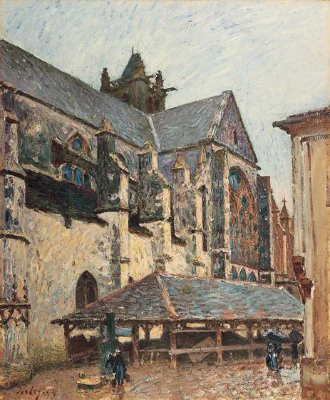 L'Église de Moret sous la pluie, côté transept