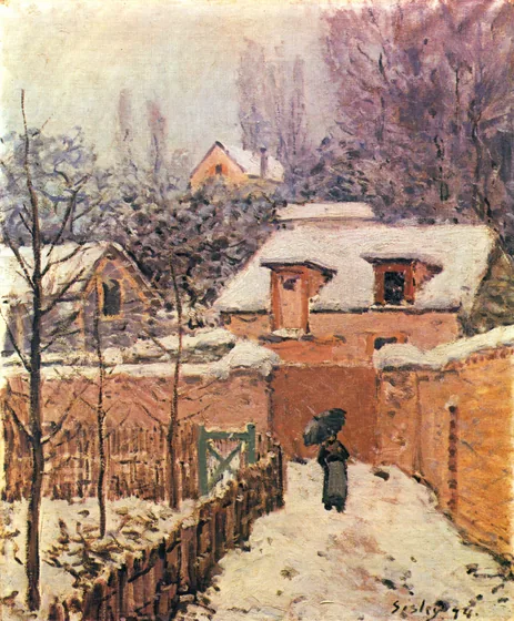 Le Chemin de l'Étarché sous la neige à Louveciennes