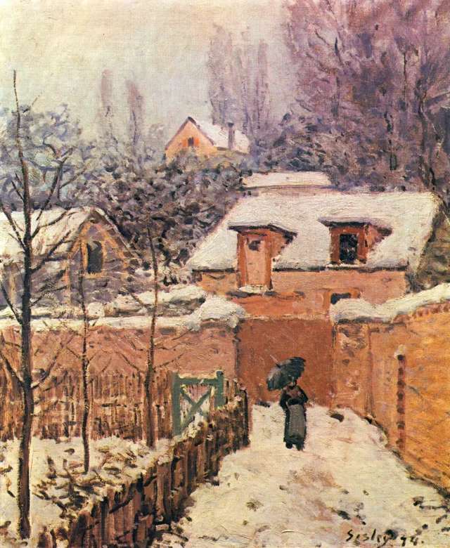 El camino de l'Étarché bajo la nieve en Louveciennes