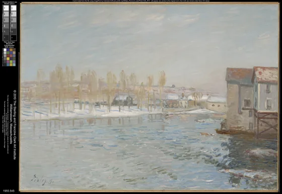 Le Loing et le moulin de Moret, effet de neige