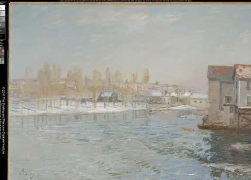 Le Loing et le moulin de Moret, effet de neige