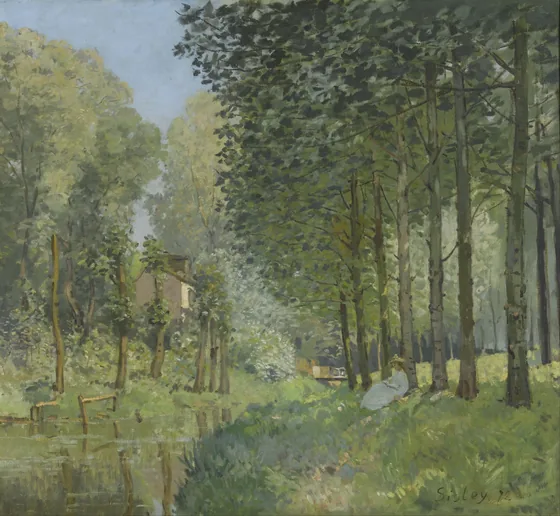 Le Repos au bord d'un ruisseau. Lisière de bois