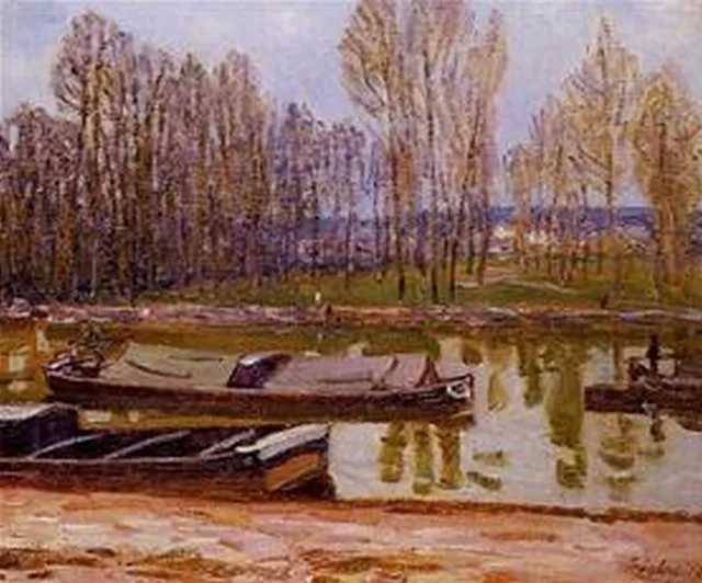 Barcaças no canal do Loing, na primavera, Alfred Sisley