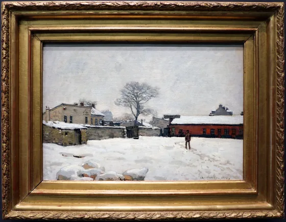 Sous la neige : cour de ferme à Marly-le-Roi
