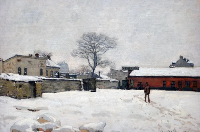 Bajo la nieve: patio de granja en Marly-le-Roi