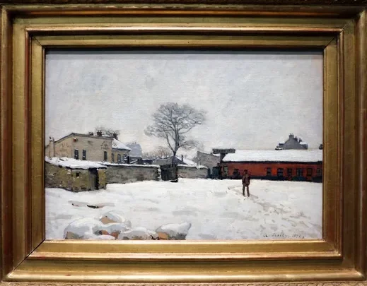 Sous la neige : cour de ferme à Marly-le-Roi