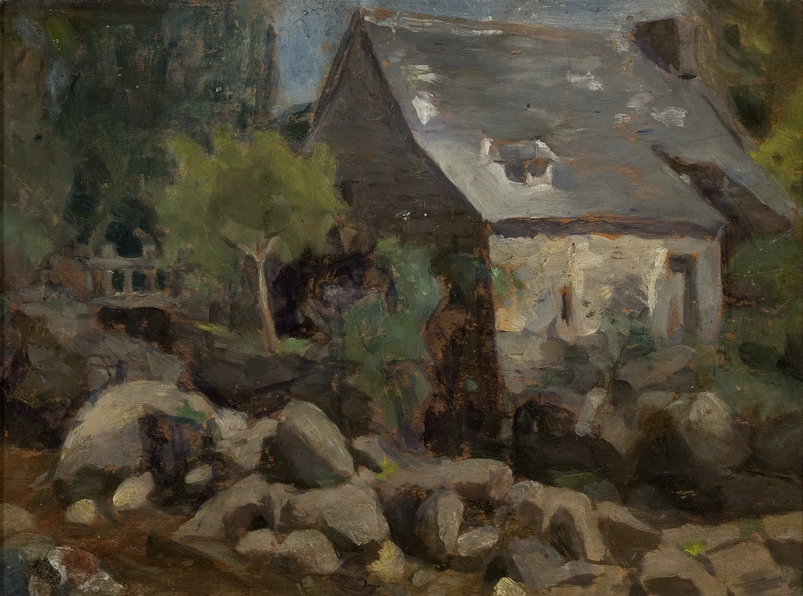 Paisagem rústica com ponte e casa, Almeida Júnior