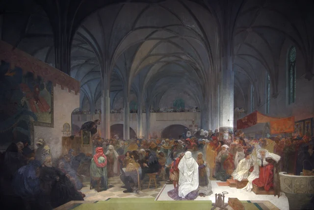 Jan Hus Preaching at the Bethlehem Chapel, Alphonse Mucha