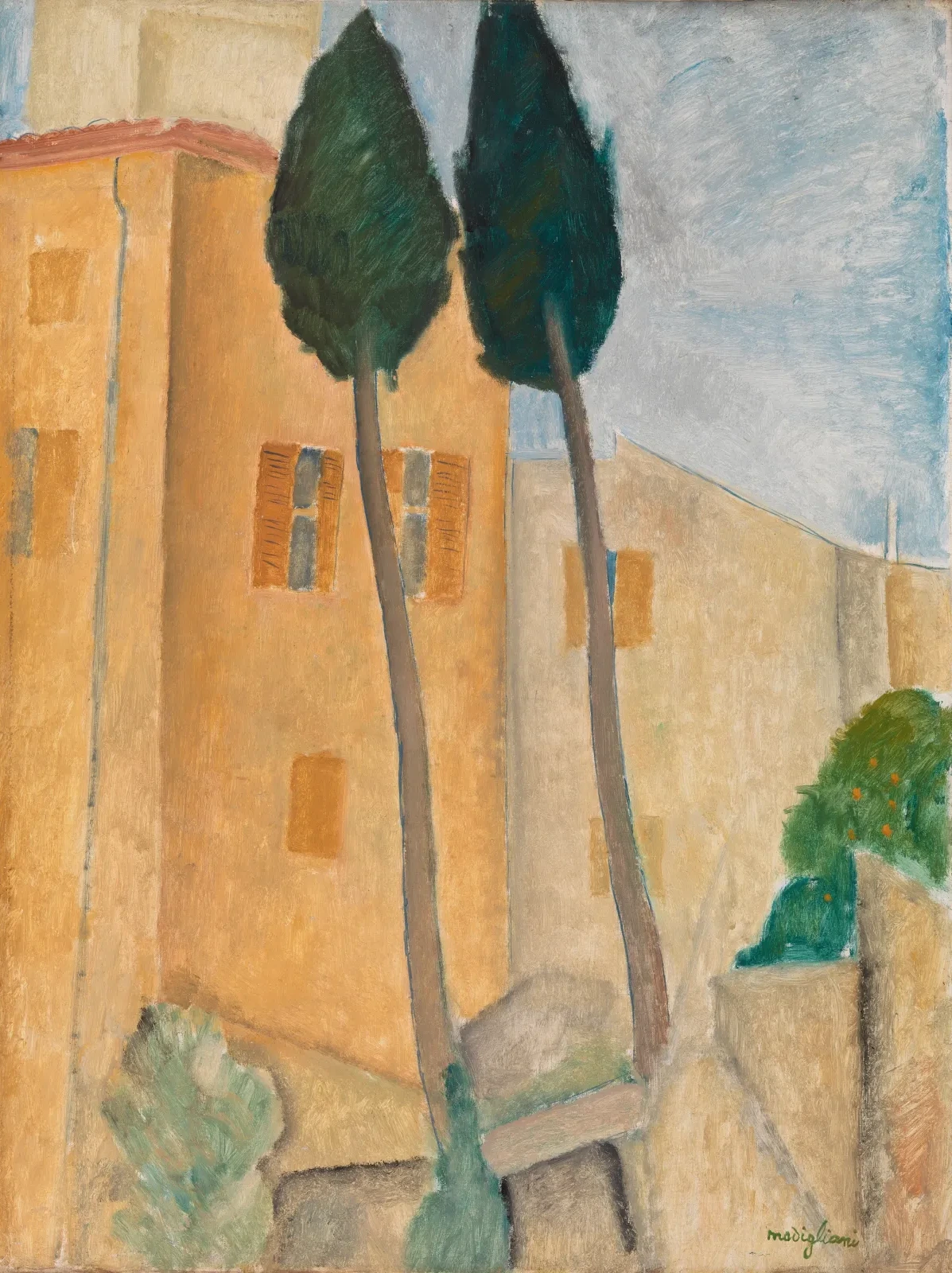 Cyprès et maisons à Cagnes, Amedeo Modigliani