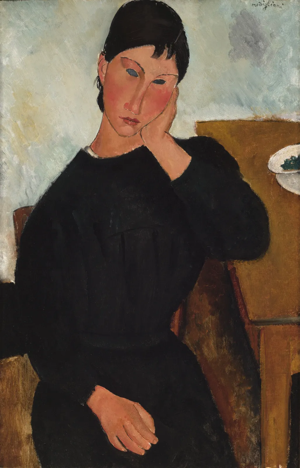 Elvire assise, accoudée à une table, Amedeo Modigliani