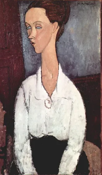 Portrait de Lunia Czechowska en chemisier blanc
