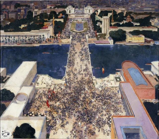 La colina de Chaillot durante la Exposición Internacional de 1937, vista desde la Torre Eiffel, André Devambez