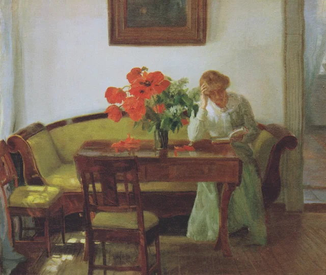 Interior com papoulas vermelhas, Anna Ancher