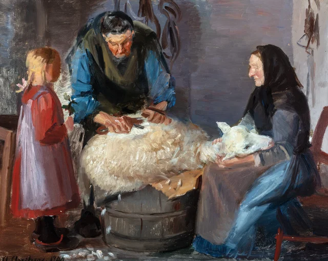 A tosquia das ovelhas, Anna Ancher