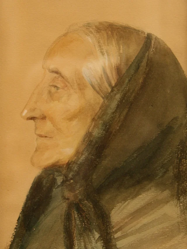 Madame Brøndum com um lenço preto