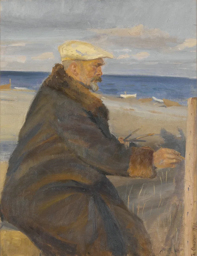 Michael Ancher pintando na praia, Anna Ancher