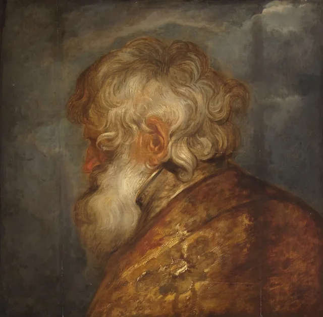 Study head of an old man, hunched over to the left