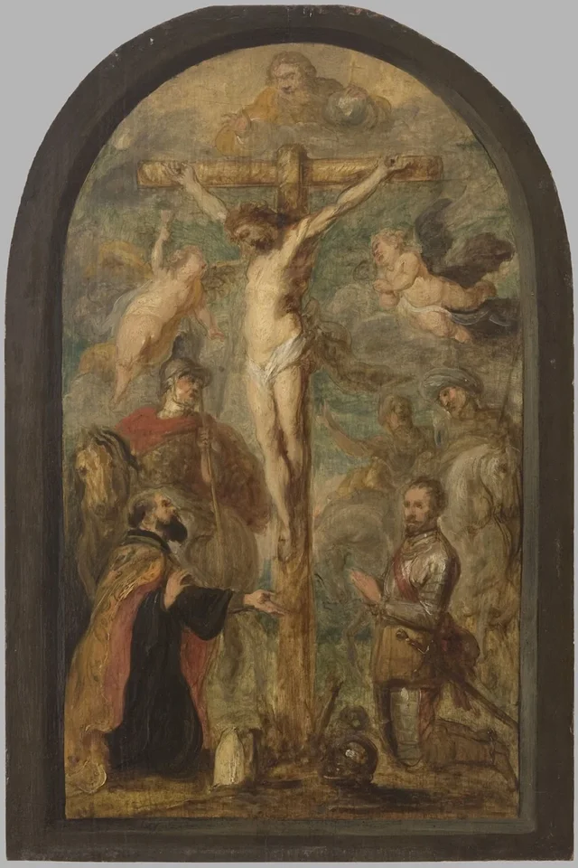 The Crucifixion, with a bishop, a saint, and a donor in armor