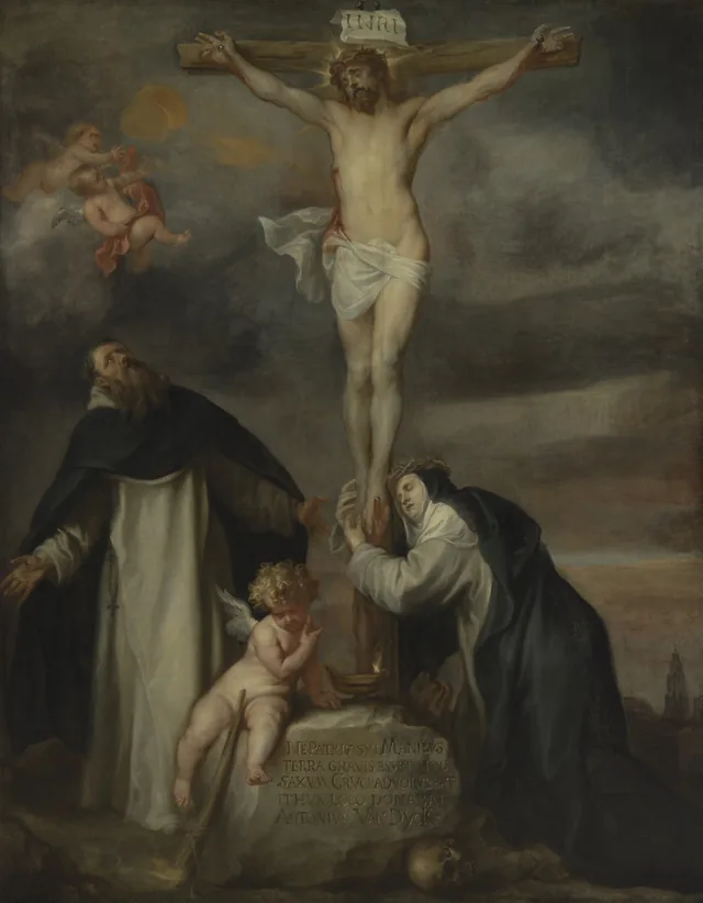 Cristo na cruz com Santa Catarina de Sena, São Domingos e um anjo
