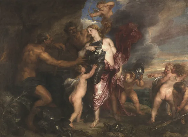 Tetis recibe las nuevas armas de Aquiles en la fragua de Vulcano, Antoine van Dyck
