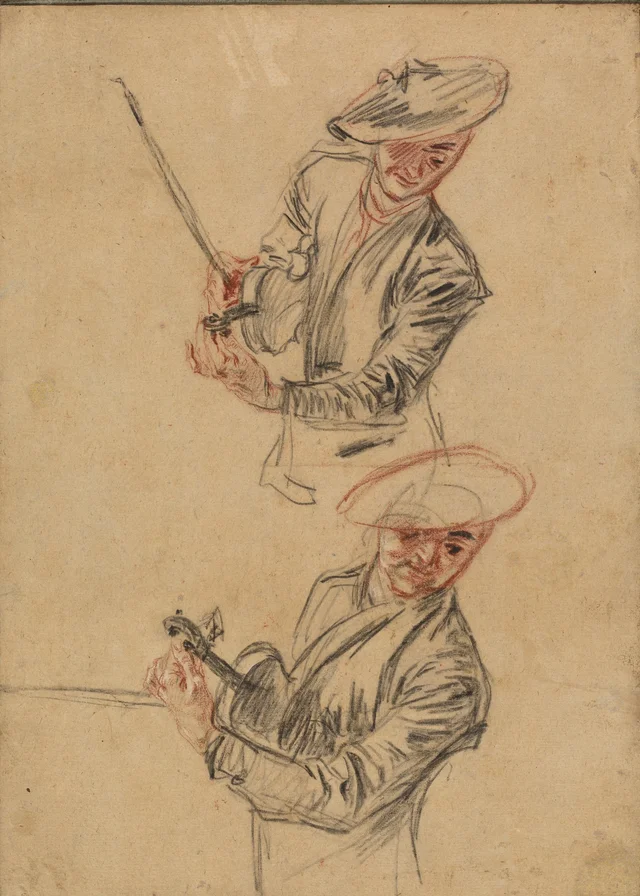Two Studies of a Violinist Tuning His Instrument, Antoine Watteau