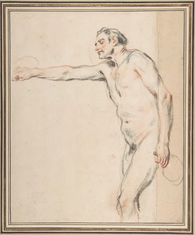 Study of a Nude Man Holding Bottles, Antoine Watteau