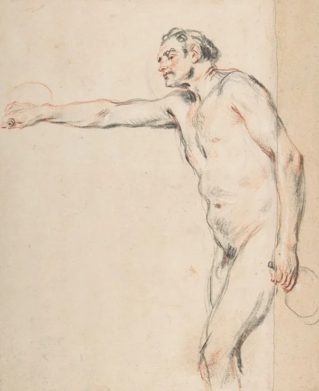 Étude d'un homme nu tenant des bouteilles, Antoine Watteau