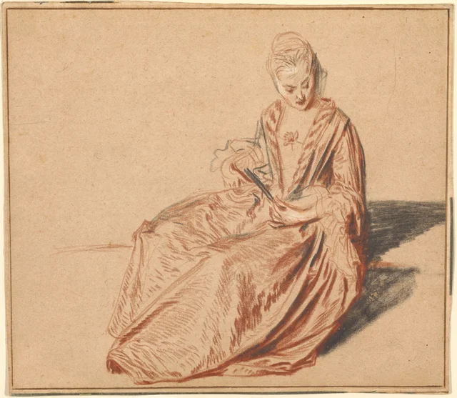 Seated Woman with a Fan, Antoine Watteau