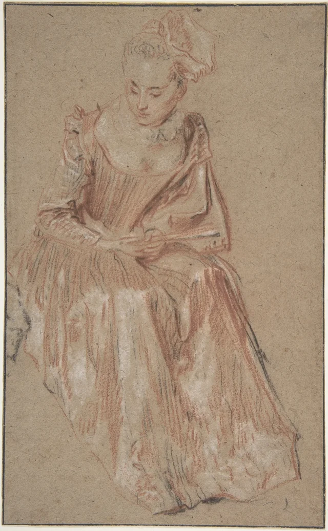 Seated Woman Holding a Fan, Antoine Watteau