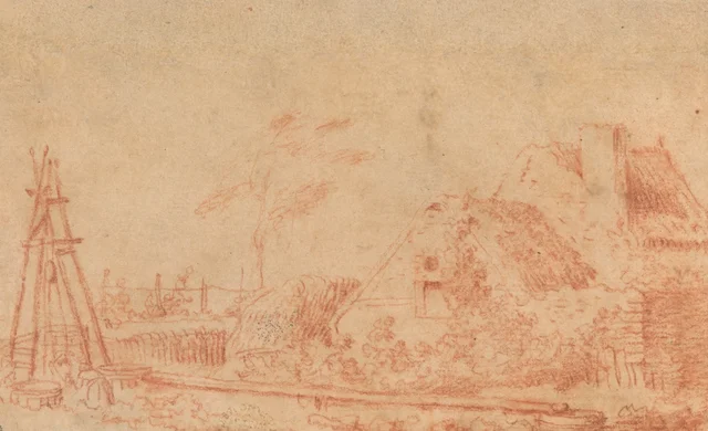 Paysage avec une chaumière et un puits, Antoine Watteau