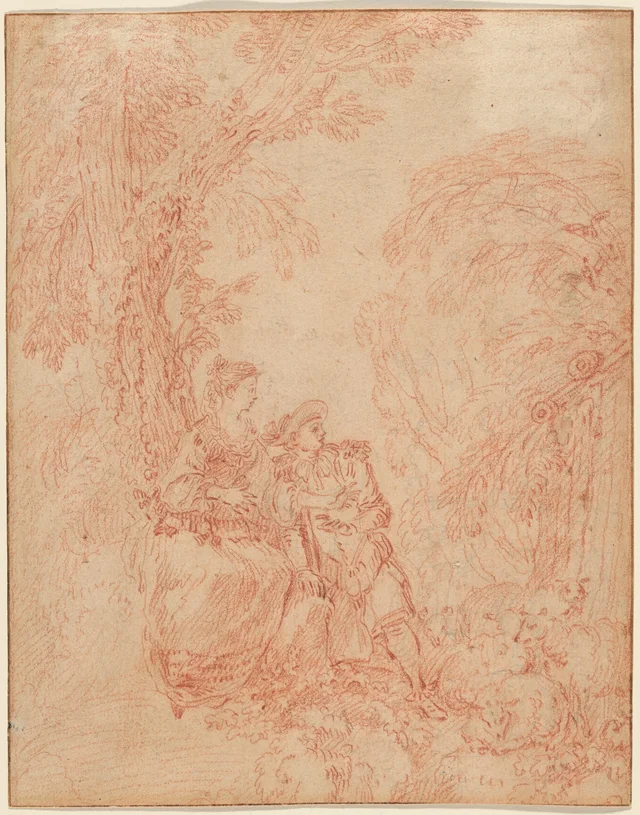 A Shepherd and Shepherdess Seated under a Tree