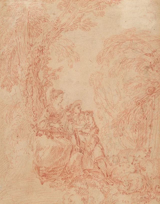 A Shepherd and Shepherdess Seated under a Tree, Antoine Watteau