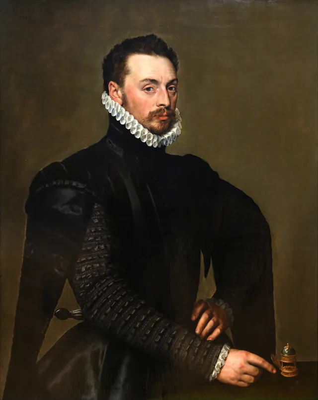Portrait of a Man Pointing at a Table Clock, Antonis Mor