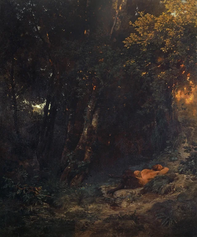 Paisaje boscoso con Pan descansando, Arnold Böcklin