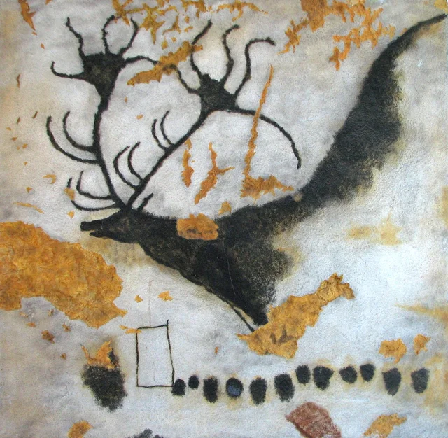 Megaceros y hilera de puntos, réplica de una pintura de Lascaux, Arte rupestre