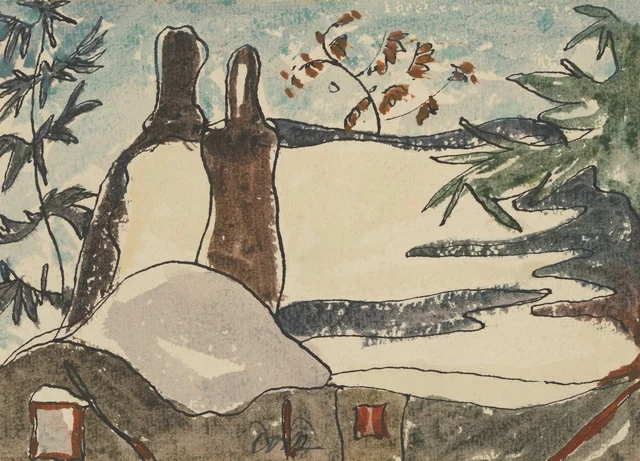 Tejados nevados y árboles, Arthur Dove