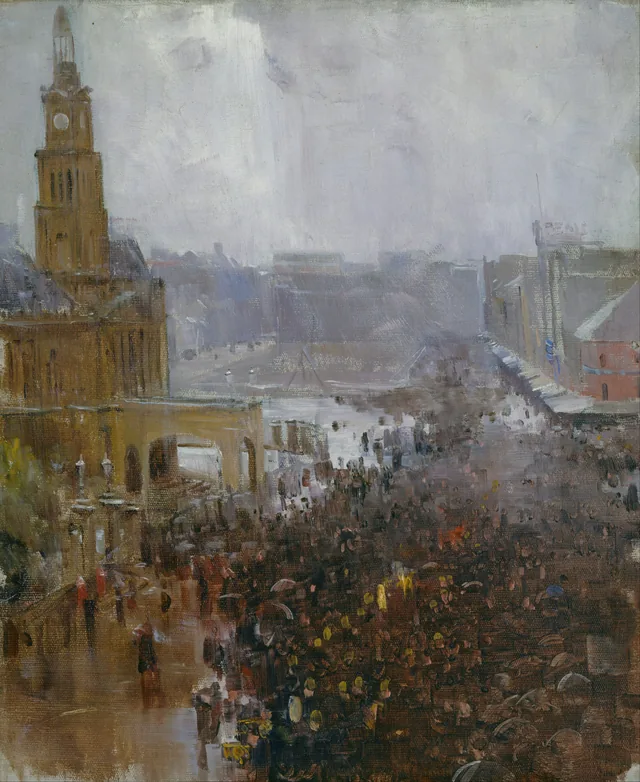 Funeral de um bombeiro, George Street, Arthur Streeton